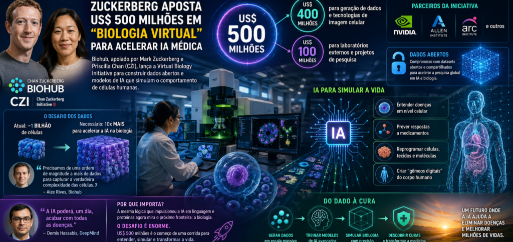 Zuckerberg aposta US$ 500 milhões em “biologia virtual” para acelerar IA médica