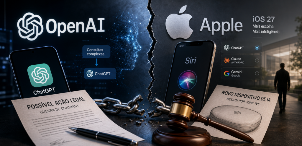 Parceria entre OpenAI e Apple entra em crise e ameaça virar batalha judicial bilionária